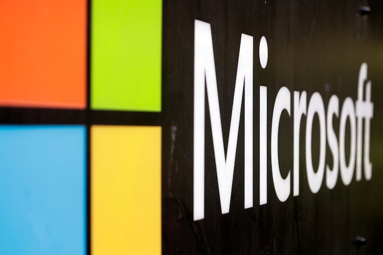 The Microsoft company logo is displayed at their offices in Sydney, Australia, in 2021.
