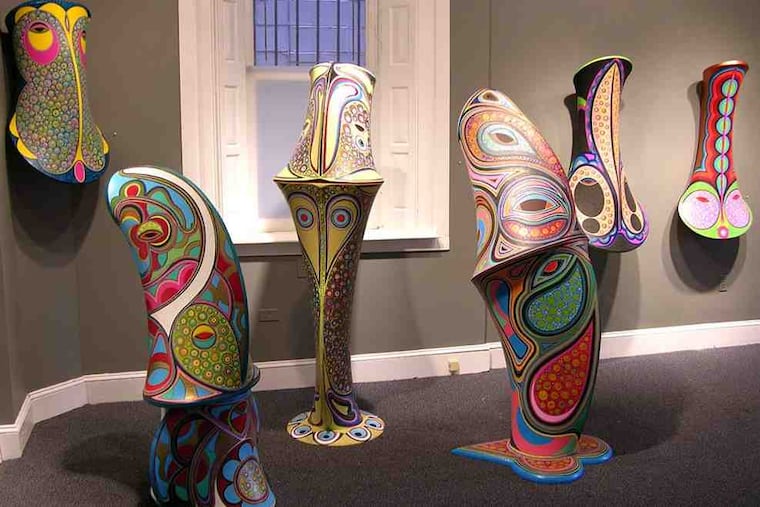 In the "5 Under 40" show at Sande Webster Gallery, Claes Gabriel's work is inspired by masks and statues of the Taino people, of the island of Hispaniola.