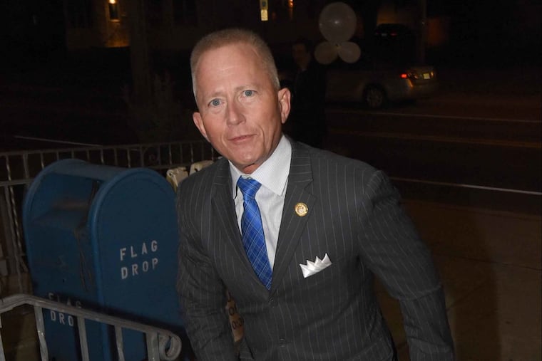 NJ State Senator, Jeff Van Drew, arrives late for a Democratic Forum in Northfield, NJ on February 21, 2018.