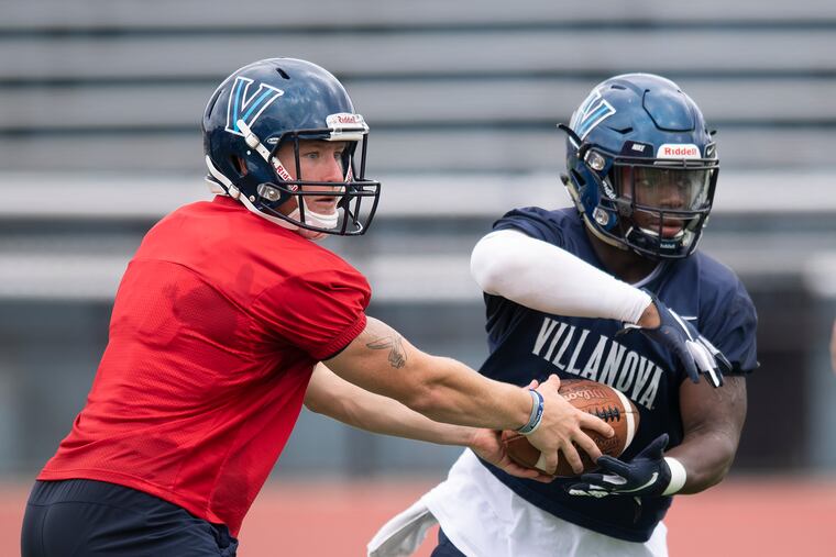 Villanova quarterback Daniel Smith (left) and running back Justin Covington.