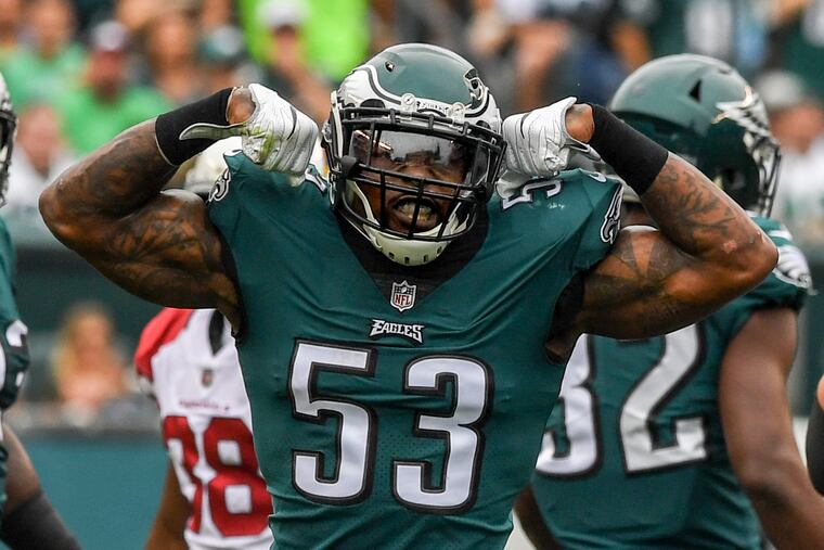 Nigel Bradham and his fellow Eagle defenders are wary of Seattle quarterback Russell Wilson. CLEM MURRAY / Staff Photographer