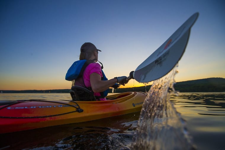 Jill Post participates in a group outing sponsored by L.L. Bean Outdoor Discovery Schools at Nockamixon State Park near Quakertown.