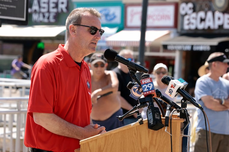 Ocean City Mayor Jay Gillian speaks during the press conference in 2023.