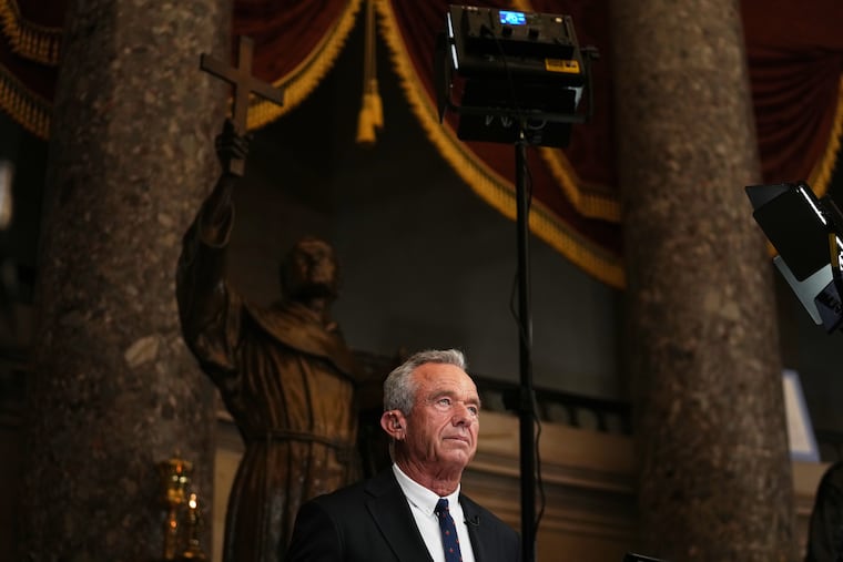 Health and Human Services Secretary Robert F. Kennedy Jr. gives an interview following President Donald Trump's State of the Union address to a joint session of Congress in the House chamber at the U.S. Capitol in Washington in February. A federal judge recently overruled a slate of vaccination recommendations instituted by Kennedy.