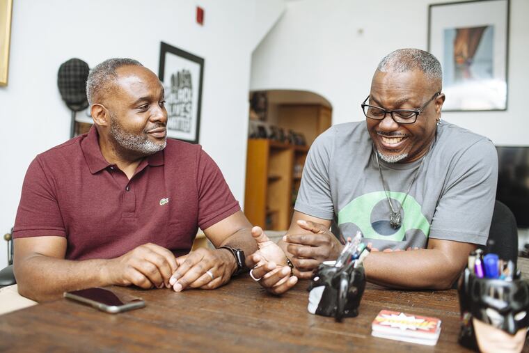 Vincent Williams (left) chops it up with Len Webb during a taping of "The Micheaux Mission."