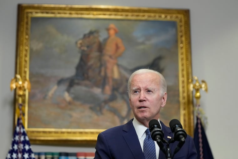 President Joe Biden speaks in the Roosevelt Room of the White House, Sunday, May 28, 2023. Biden and House Speaker Kevin McCarthy reached a final agreement on Sunday on a deal to raise the nation's debt ceiling, and it went to the House and Senate for approval.