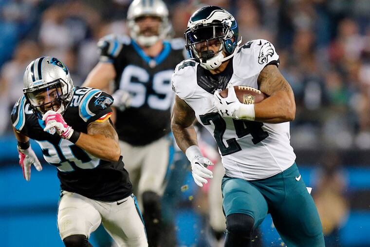 Ryan Mathews run past the Panthers' Kurt Coleman for a touchdown.