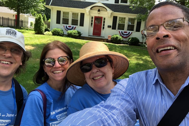 A selfie of four of the 16 Collingswood progressive Democrats who won county committee seats in the June 4 primary canvassing on election day. Left to right: Ron Carlson, Kathy Delany, Kathleen Shea Aregood and Bill Johnson.