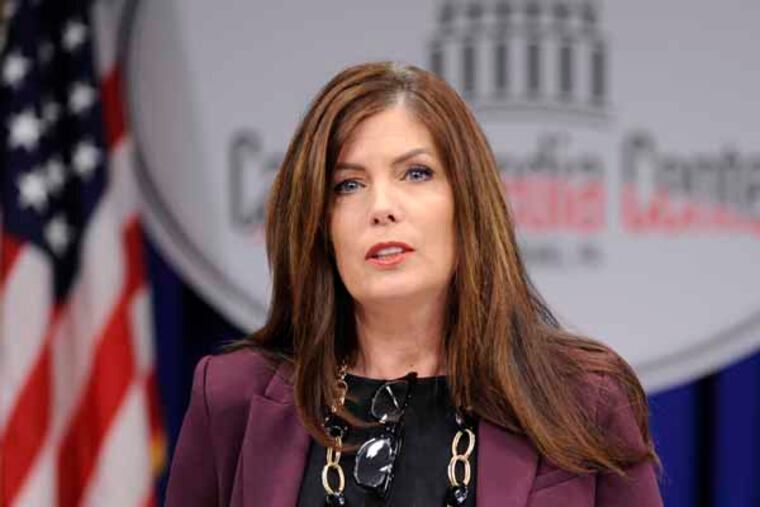 Pennsylvania Attorney General Kathlen Kane conducts a news conference at the Capitol announcing charges against a former state Senate leader and seven others in what they called a "pay to play" case involving the Pennsylvania Turnpike Thursday, March 13, 2013 in Harrisburg, Pa. (AP Photo/Bradley C Bower)