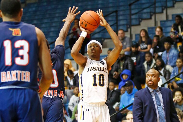 La Salle guard Isiah Deas shooting over Morgan State guard Stanley Davis Jr. during a December game.