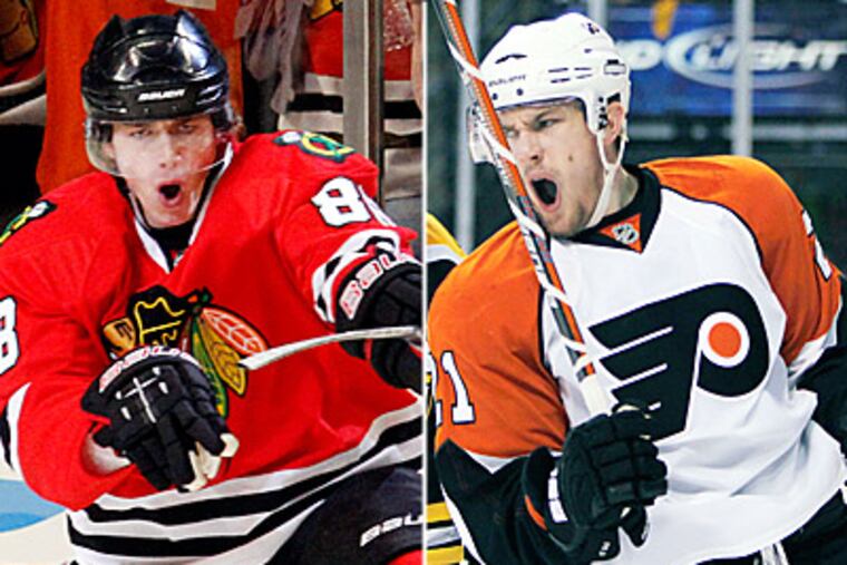 Patrick Kane (left) and James van Riemsdyk were the first two picks in the 2007 NHL draft. (AP Photos)