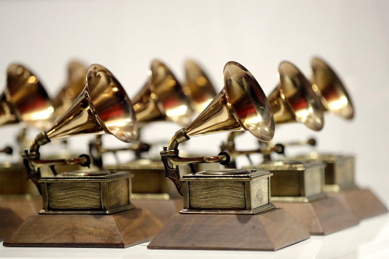 Various Grammy Awards are displayed at the Grammy Museum Experience at Prudential Center in Newark, N.J, in 2017.