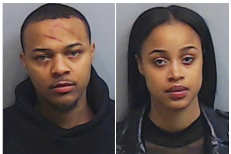 This combination of photos provided by Fulton County Sheriff’s Office shows actor-rapper Shad Moss, better known as Bow Wow, left, and Leslie Holden, who were arrested in midtown Atlanta, Saturday, Feb. 2. Holden told police, who responded to a call, that Bow Wow had assaulted her. Bow Wow told officers Holden assaulted him. Police say they couldn’t determine who was the primary aggressor so both were arrested and charged with battery. (Fulton County Sheriff’s Office via AP)
