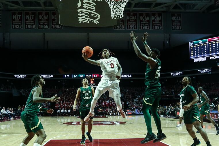 Temple Khalif Battle goes up for a shot against South Florida during the 2nd 1half at The Liacouras Center in Philadelphia Wednesday, January 25, 2023 Temple beat South Florida in overtime 79-76