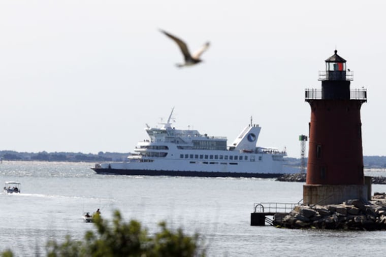 The Cape May - Lewes Ferry, seen here in 2018 cruising past the Breakwater Lighthouse in Lewes, Delaware.