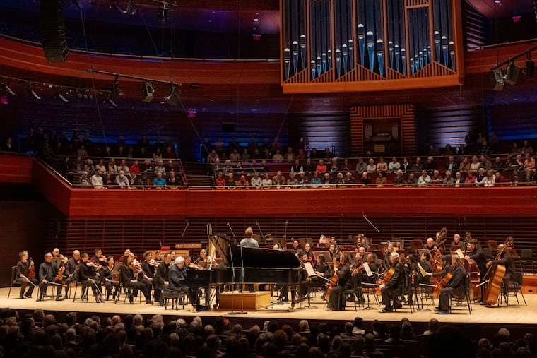 Yannick Nézet-Séguin conducts the Philadelphia Orchestra on Thursday in a concert marking the 50th anniversary of its collaboration with pianist Emanuel Ax, at Marian Anderson Hall.