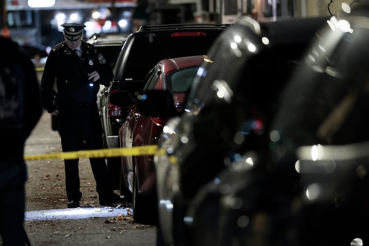 Police investigating shooting evidence Thursday on the 2100 block of South Norwood Street in South Philadelphia.