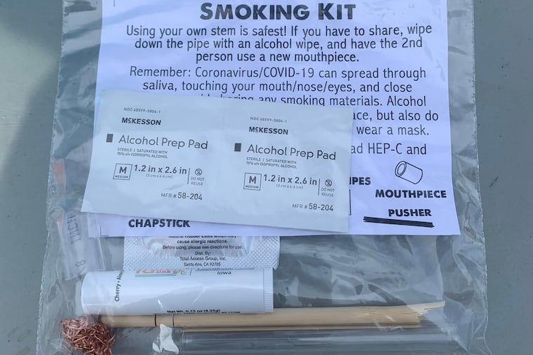 A safer smoking kit, used to help people who smoke meth and crack cocaine to avoid injury and death, distributed by harm reductionists in Philadelphia.