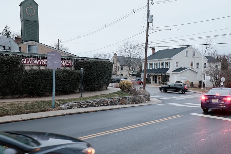 The Village Shoppes, including the Gladwyne Pharmacy (left) and the now shuttered Gladwyne Market (right) at the intersection of Youngs Ford and Righters Mill Roads in Gladwyne on Friday, Jan. 9, 2026.
