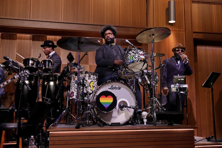 THE TONIGHT SHOW STARRING JIMMY FALLON — Pictured: (l-r) Ahmir "Questlove" Thompson and Tariq Black Thought Trotter perform on June 13, 2016