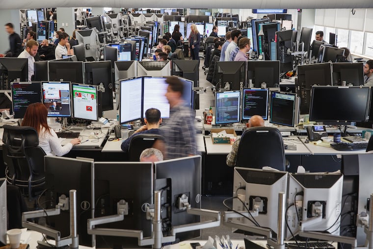 A trading floor at Susquehanna International Group's headquarters on City Avenue in Bala Cynwyd. Founded by Jeff Yass and partners, the company has also invested in over 500 private companies worldwide, including the company that became ByteDance, owner of TikTok.