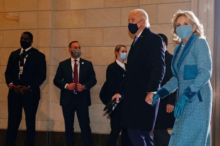 President-elect Joe Biden, center, and his wife Jill Biden arriving at the U.S. Capitol for the inauguration.