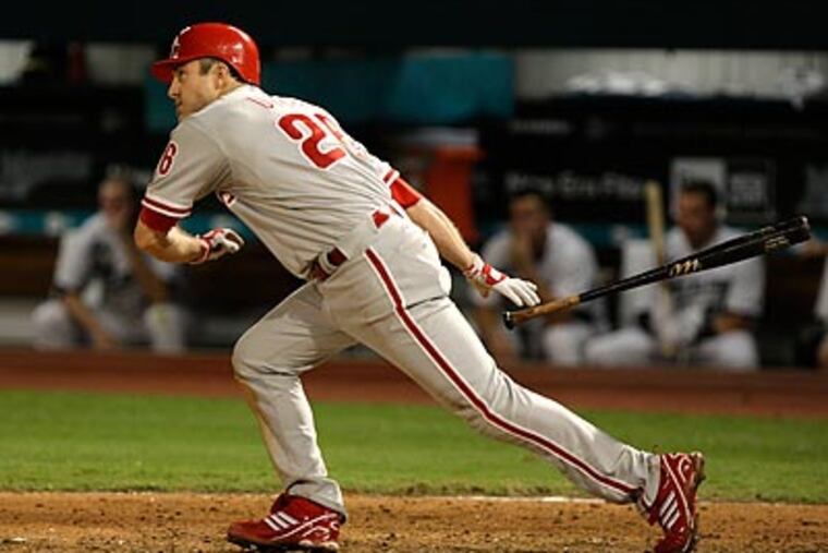 Chase Utley's ground-out in the seventh inning allowed Shane Victorino to score the eventual winning run. (AP Photo / Lynne Sladky)