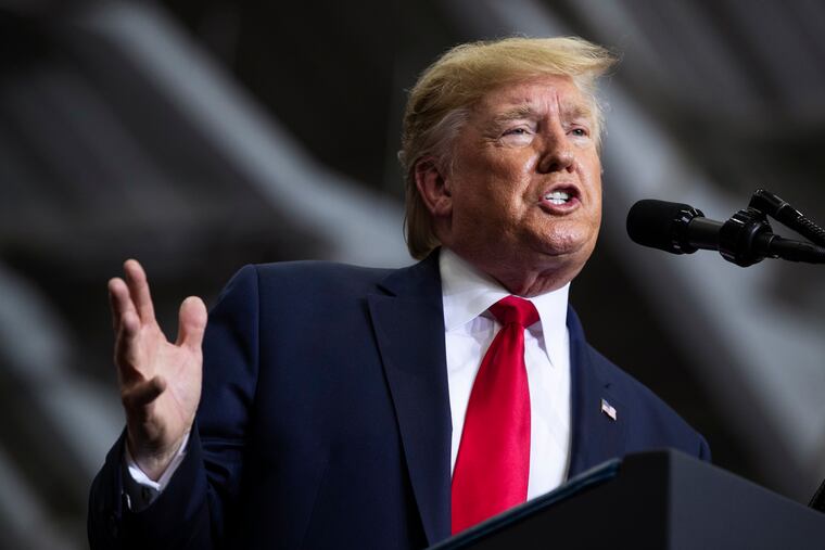 In this Nov. 6, 2019, file photo, President Donald Trump speaks during a campaign rally at the Monroe Civic Center in Monroe, La. A New York judge ordered Trump to pay about $2 million to an array of charities to resolve a lawsuit alleging he misused his own charitable foundation to further his political and business interests.