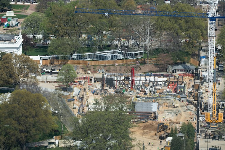 Work continues on the construction of the ballroom at the White House in Washington, Wednesday, April 1, 2026. (AP Photo/Allison Robbert)