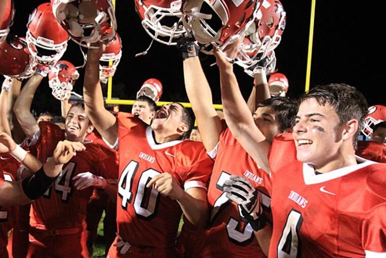 Lenape celebrates its 24-16 victory over Cherokee. (Charles Fox/Staff Photographer)