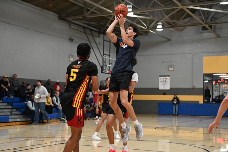 Rocktop Academy's Jackson Gaffney goes up for a shot last week during the Donofrio Classic at the Fellowship House in Conshohocken.