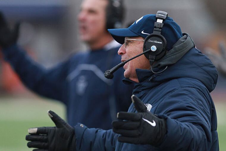Villanova's head coach Andy Talley reacts after a penalty. Sam Houston State at Villanova, FCS quarterfinal on Saturday, December 13, 2014, (Ron Cortes/Staff Photographer)