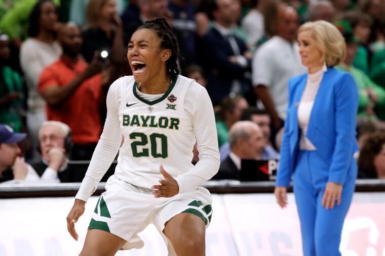Juicy Landrum celebrates during the waning seconds of Baylor's title game win on Sunday in Tampa.