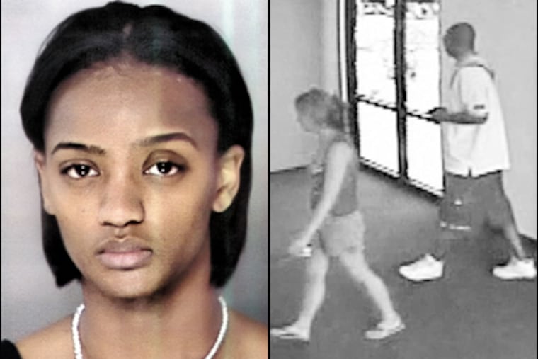 Left: Katoya Jones pleaded guilty to third-degree murder and
robbery in last year's Piazza apartment killings. Right: Rian Thal and Timothy Gilmore are seen by a surveillance-camera moments before they were shot dead.