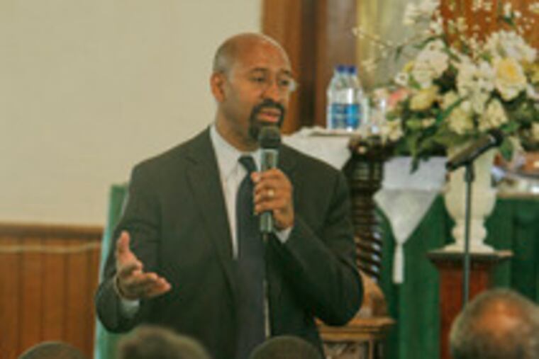 Mayoral candidate Michael Nutter speaks during the service at the La Mott AME Church.