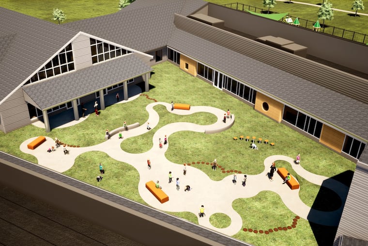 An aerial rendering of an early childhood learning center, which will be financed by the Milton Hershey School. A court on Friday approved the construction and operation of six centers around Pennsylvania.