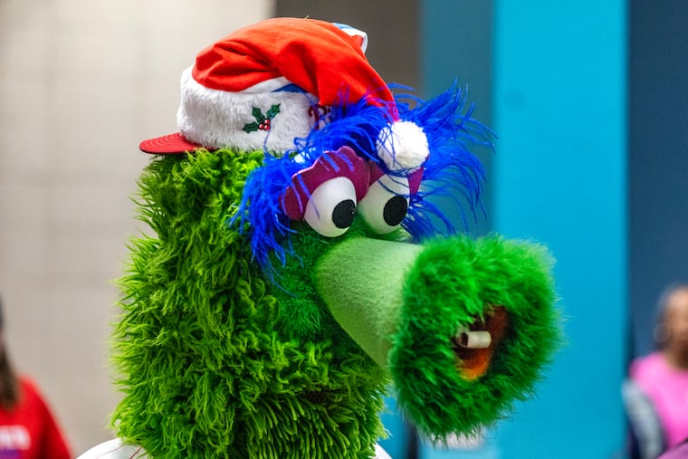 Tune in to the antics of the Phillie Phanatic and the other Philly mascots in their hour-long “A Philly Mascots Yule Log.”