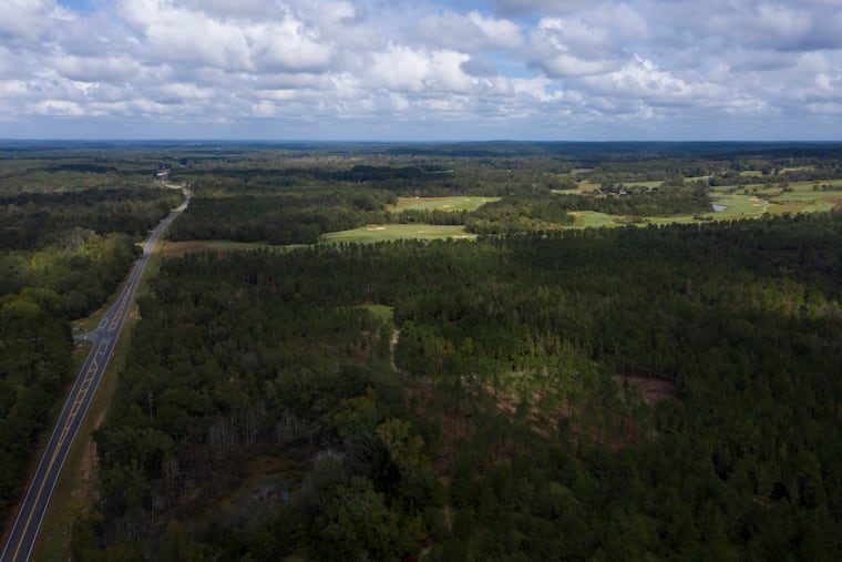 Part of a 227-acre parcel protected under a conservation easement that resulted in a multimillion-dollar tax write-off is seen from the air using a drone on Thursday, Oct. 22, 2020, in Fort Gaines, Ga. Photo for The Washington Post by Elijah Nouvelage