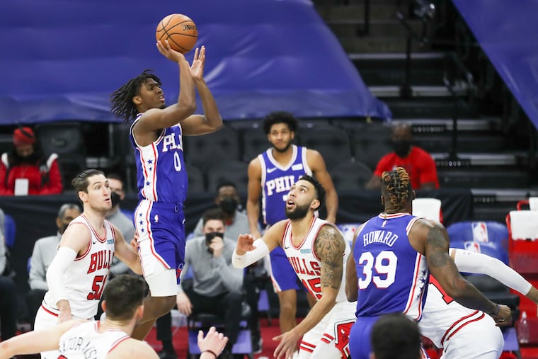 The Sixers and Bulls, here in action during their February meeting in Philly, will play Monday night in Chicago