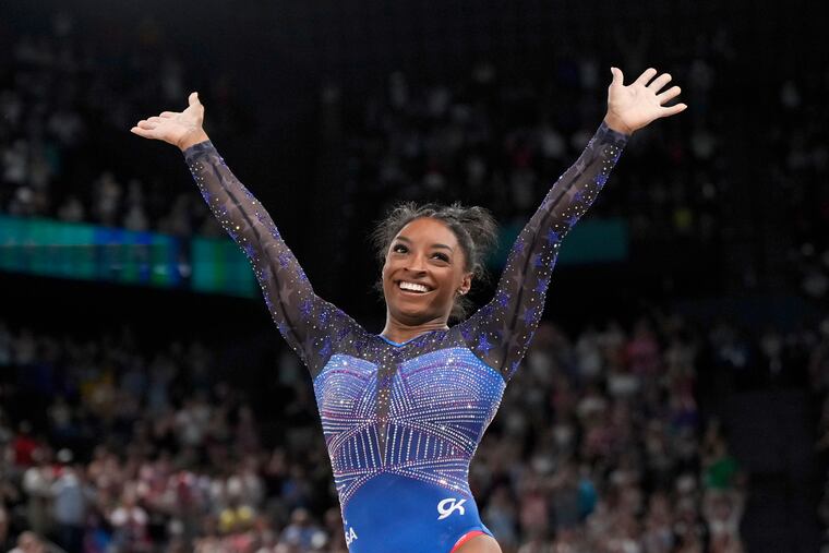 Simone Biles won gold in the all-around, three years after withdrawing from the event at the Tokyo Games.
