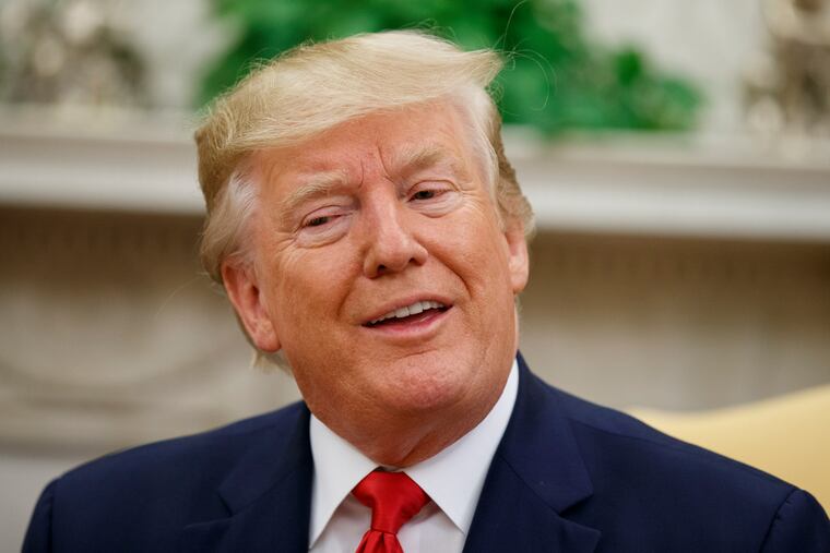 President Donald Trump speaks during a meeting with the Dutch Prime Minister Mark Rutte in the Oval Office of the White House, Thursday, July 18, 2019, in Washington.