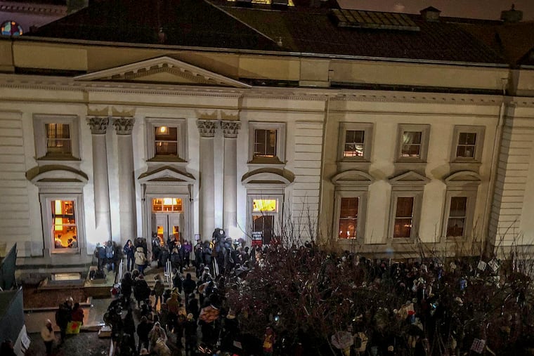 Protesters opposed to a bill that would eliminate a religious exemption for vaccines for schoolchildren gather outside the New Jersey state Senate chanting slogans on Monday.