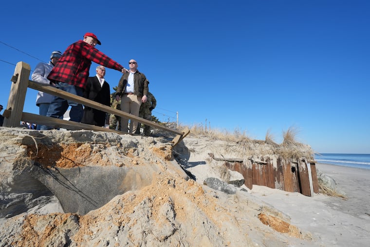 U.S. Rep. Jeff Van Drew (center), assistant secretary of the Army for Civil Works Adam Telle (right) and Upper Township Mayor Curtis Corson Jr. discuss Jersey Shore rrosion and beach replenishment in Strathmere.