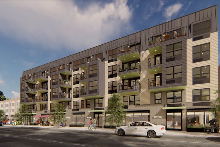 A rendering of the 66-unit apartment building is stoking neighborhood pushback in Mount Airy.
