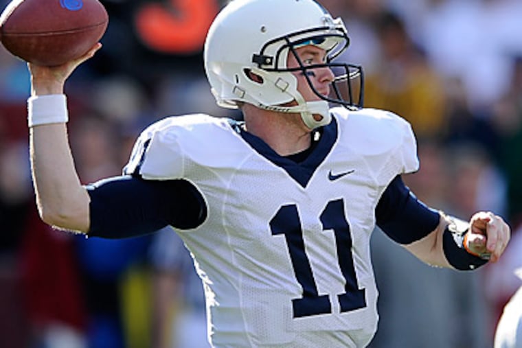 Penn State quarterback Matt McGloin drops back to pass during the first half. Penn State beat Indiana, 41-24. (AP Photo/Nick Wass)