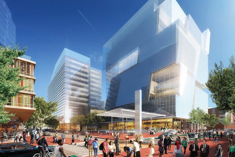 Artist's rendering of part of the uCity Square complex being developed in University City, one of the sites pitched in Philadelphia’s proposal to Amazon.