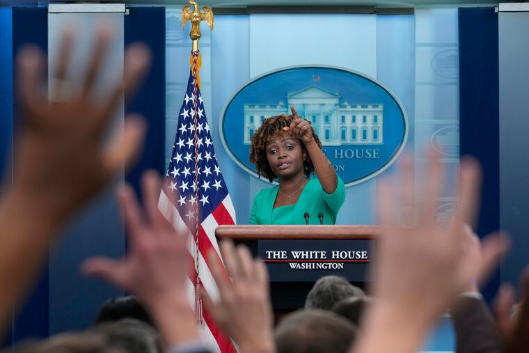 White House press secretary Karine Jean-Pierre speaks during the daily briefing at the White House in Washington, Wednesday, Jan. 18, 2023.