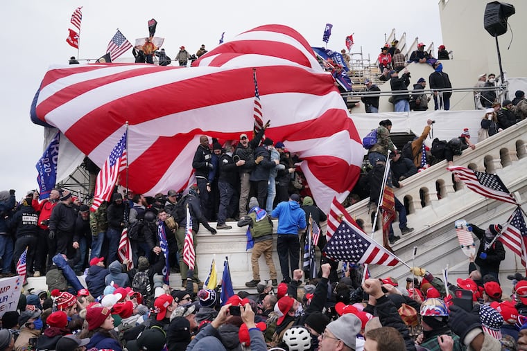 Pro-Trump rioters at the U.S. Capitol during last week's insurrection.