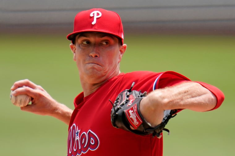 Starting pitcher Kyle Gibson, making his Phillies debut, delivers during the first inning of a baseball game against the Pittsburgh Pirates in Pittsburgh, Sunday, Aug. 1, 2021. He pitched into the seventh inning.