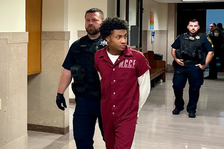 Damon Brantley Jr. is escorted out of a courtroom in the Montgomery County Courthouse on Friday after being sentenced to 50 to 100 years in state prison.
